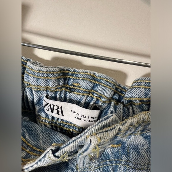 Zara High Rise Paper Bag Waist Jeans - Picture 5 of 11